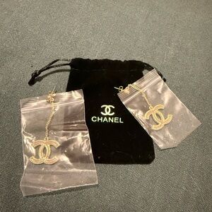 CC Gold Tone Logo Drop Earrings